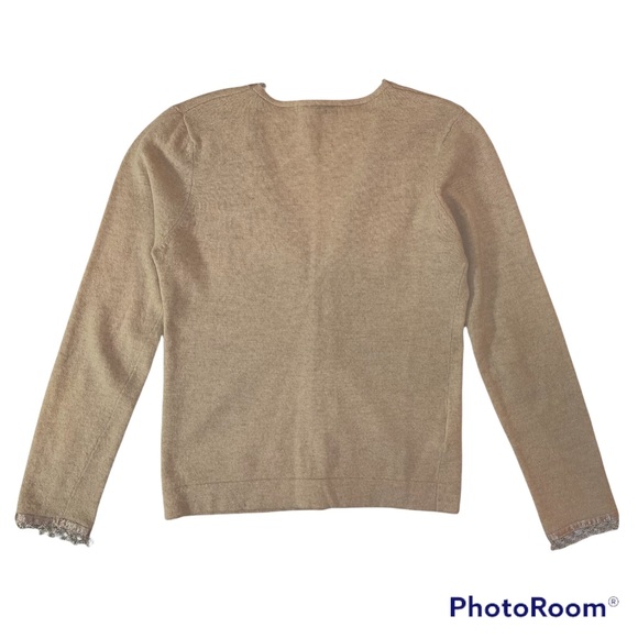 Laura Ashley Beige Hook & Eye Beaded Crochet Cardigan Sweater 8 - Picture 3 of 14